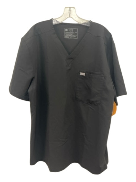 Figs Size XXL Black V Neck Short Sleeve pocket Top Black / XXL