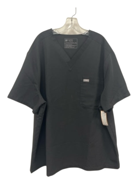 Figs Size XXL Black V Neck Short Sleeve pocket Top Black / XXL