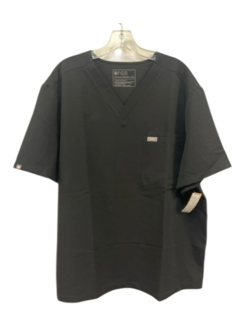 Figs Size XXL Black V Neck Short Sleeve pocket Top Black / XXL