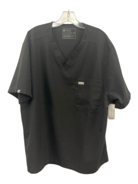 Figs Size XXL Black V Neck Short Sleeve pocket Top Black / XXL