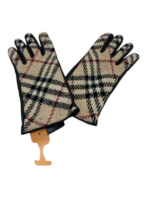 Burberry Beige, Black, Red Wool & leather Knit Nova Check Lined Gloves Beige, Black, Red