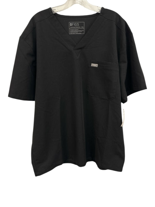 Figs Size XXL Black Poly Blend Short Sheer Sleeve V Neck Scrubs Top Black / XXL