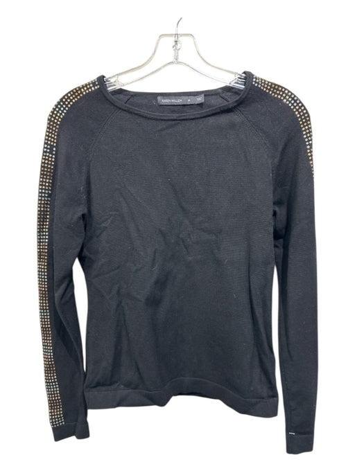 Karen Millen Size M Black & Multi Viscose & Polyester Long Sleeve Stones Top Black & Multi / M