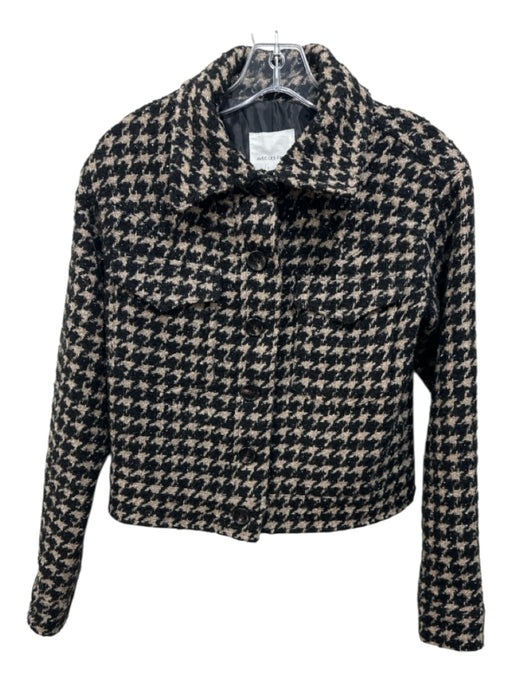 Avec Les Filles Size XS Black, Tan, Silver Wool Blend Long Sleeve Cropped Jacket Black, Tan, Silver / XS