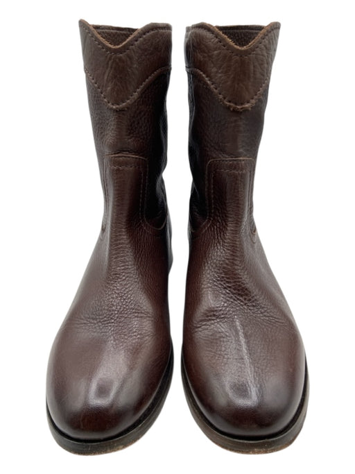 Frye Shoe Size 8 Dark Brown Leather Round Toe Stacked Heel Booties Dark Brown / 8