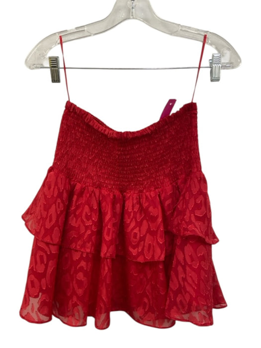 Milly Size S / 6 Red Polyester Flocked Detail Halter Neck Tiered Mini Skirt Set Red / S / 6