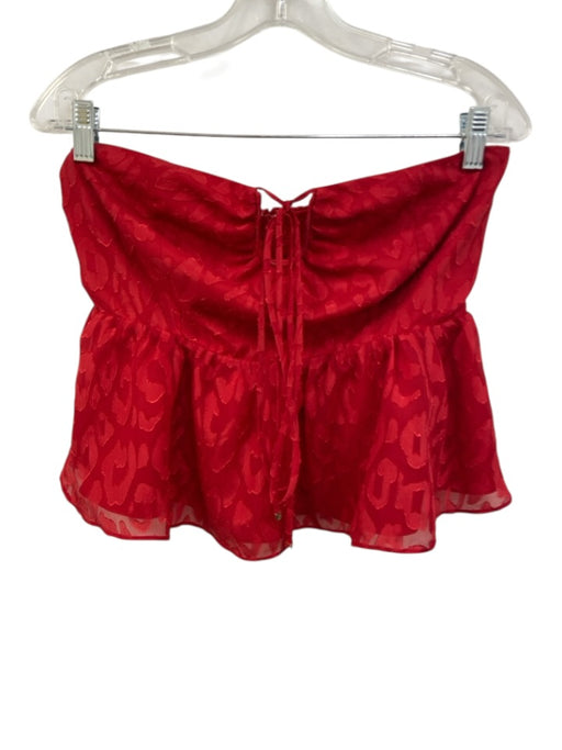 Milly Size S / 6 Red Polyester Flocked Detail Halter Neck Tiered Mini Skirt Set Red / S / 6
