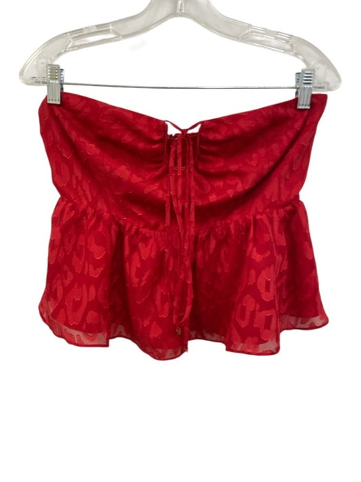 Milly Size S / 6 Red Polyester Flocked Detail Halter Neck Tiered Mini Skirt Set Red / S / 6