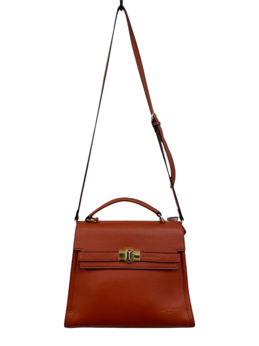 Frederic Paris Rust Orange Grained Leather Gold hardware Top Handle Satchel Bag Rust Orange / M