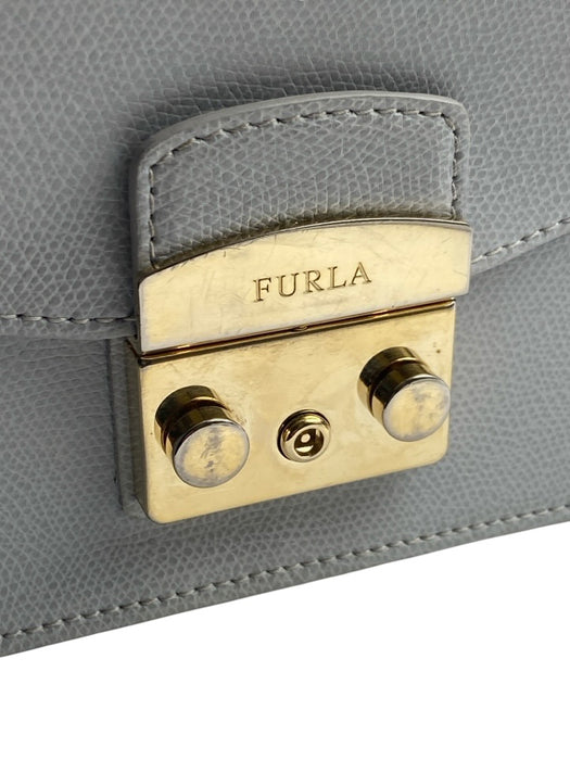 Furla Gray Leather Flap Push Clasp Crossbody Bag Gray / Small