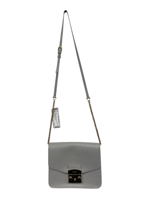Furla Gray Leather Flap Push Clasp Crossbody Bag Gray / Small