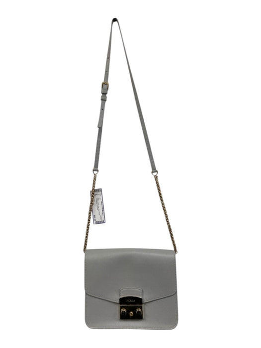 Furla Gray Leather Flap Push Clasp Crossbody Bag Gray / Small