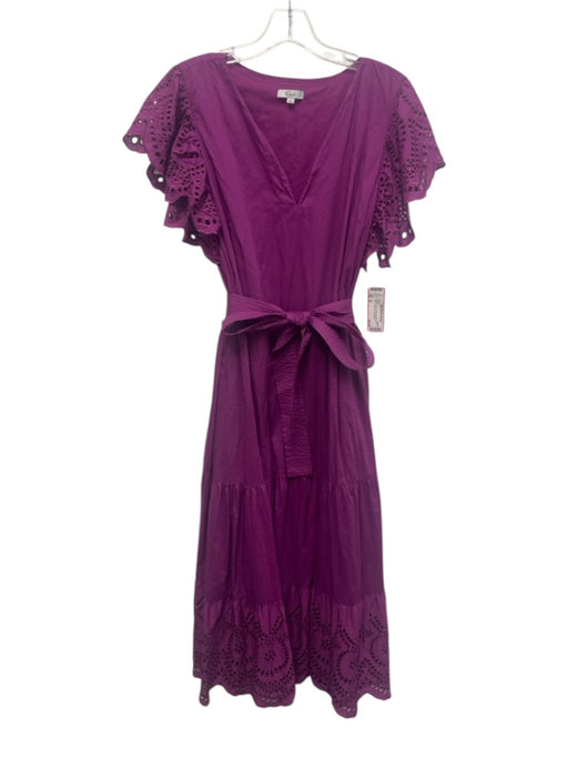 Rails Size M Purple Cotton Ruffle Cap Sleeve V Neck eyelet Midi Dress Purple / M