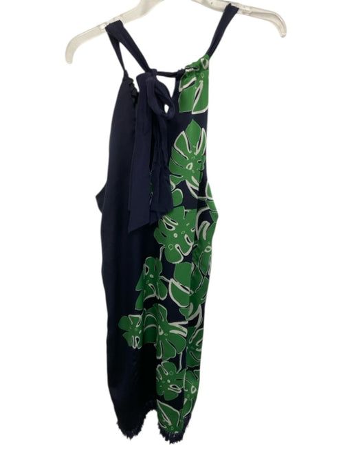 Trina Turk Size 8 Navy & Green Polyester Sleeveless Tie Neck leaves Midi Dress Navy & Green / 8