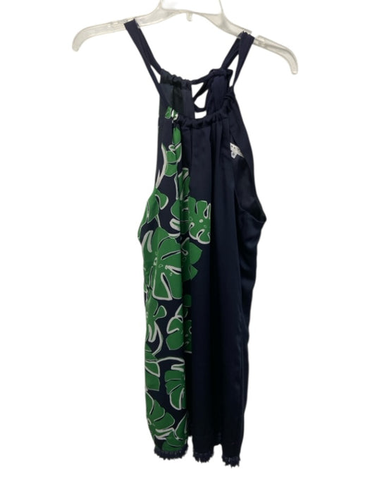 Trina Turk Size 8 Navy & Green Polyester Sleeveless Tie Neck leaves Midi Dress Navy & Green / 8