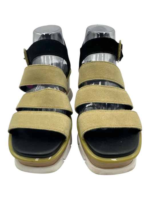 Sorel Shoe Size 9 Green & Black Leather & Wood Platform Strappy Sandals Green & Black / 9