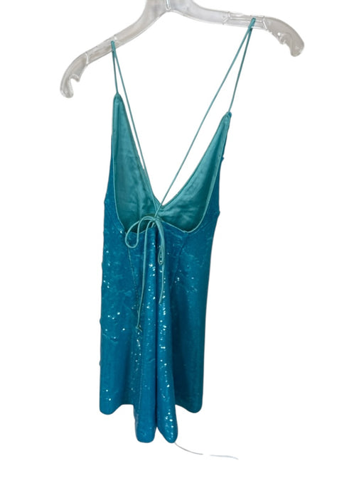 Ganni Size 36 Teal Sequin Spaghetti Strap Mini V Neck Dress Teal / 36