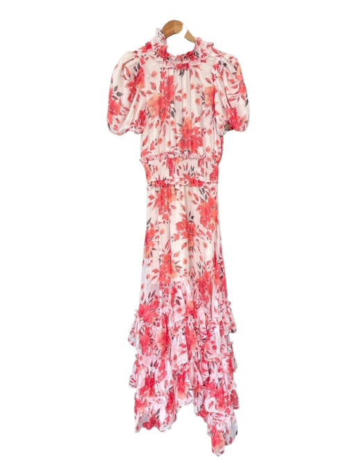 Elliatt Size M Orange & cream Polyester Short Balloon Sleeve Flowers Maxi Dress Orange & cream / M