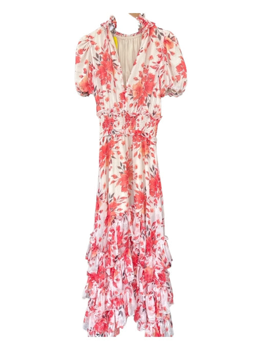 Elliatt Size M Orange & cream Polyester Short Balloon Sleeve Flowers Maxi Dress Orange & cream / M