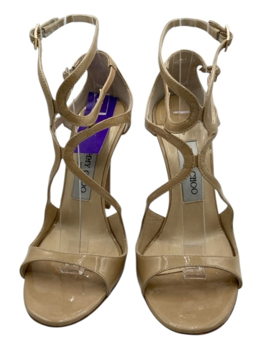 Jimmy Choo Shoe Size 36.5 Beige Patent Leather Strappy Stiletto Sandal Pumps Beige / 36.5