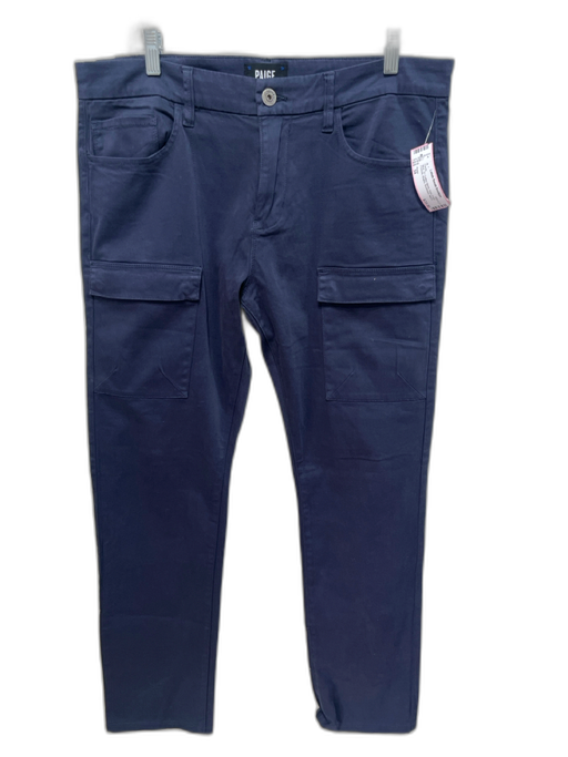 Paige Size 34 Blue Cotton Blend Solid Front Pockets Khakis Men's Pants Blue / 34