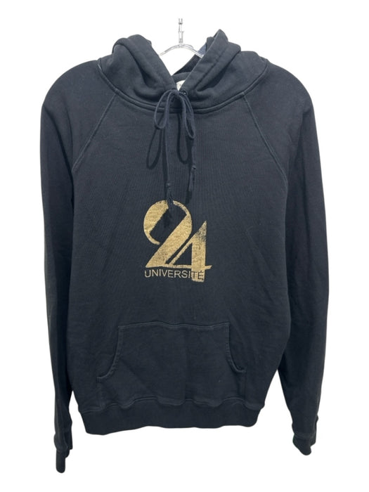 Saint Laurent Size XL Black & Gold Cotton Graphic Drawstring Hood Hoodie Sweater Black & Gold / XL