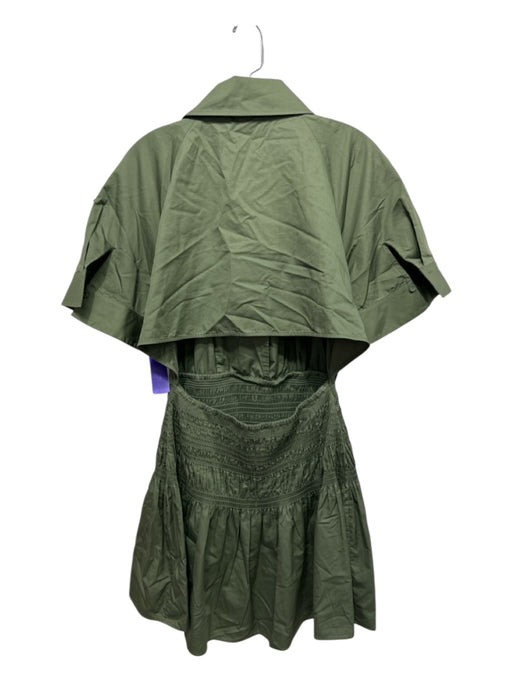 Self-Portrait Size 10 Khaki Green Cotton Short Sleeve Smocked Waist Trench Dress Khaki Green / 10