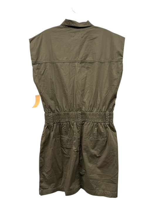 Pistola Size L Olive Green Cotton Short Sleeve Snap Up Elastic Waist Mini Dress Olive Green / L