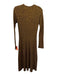 Ganni Size Large Brown & Yellow Print Viscose Front Zip Shimmer Ribbed Dress Brown & Yellow Print / Large