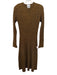 Ganni Size Large Brown & Yellow Print Viscose Front Zip Shimmer Ribbed Dress Brown & Yellow Print / Large