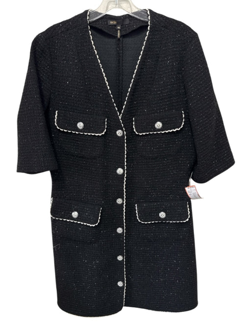Maje Size 42 Black & White Cotton Tweed Snaps 4 Pocket Shimmer Dress Black & White / 42