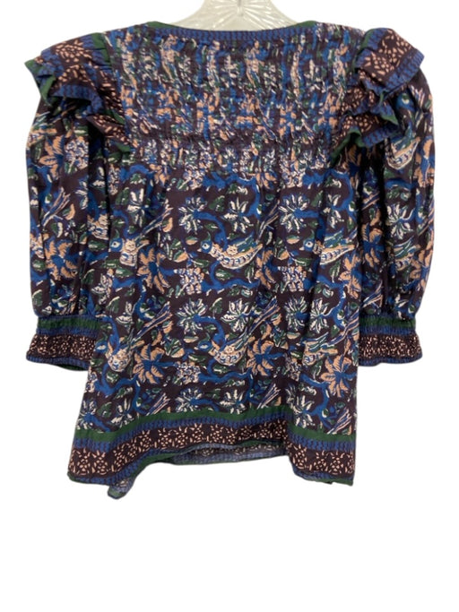 Sea New York Size M Purple, Blue, Green Cotton Short Puff Sleeve V Neck Top Purple, Blue, Green / M