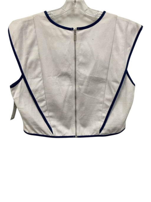 Shug! Size L White & Blue Cotton Sleeveless Piping Top White & Blue / L
