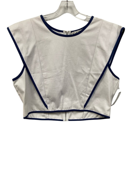 Shug! Size L White & Blue Cotton Sleeveless Piping Top White & Blue / L