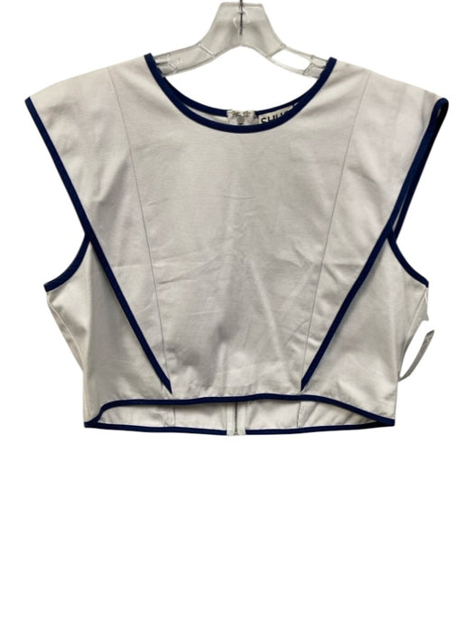 Shug! Size L White & Blue Cotton Sleeveless Piping Top White & Blue / L