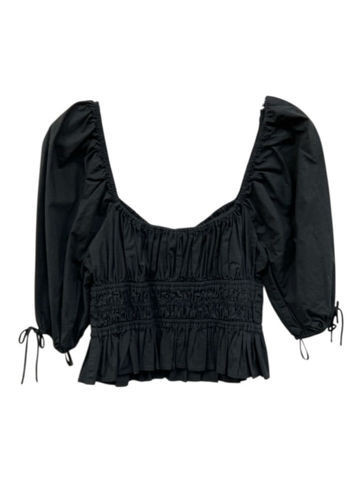 Staud Size M Black Cotton Short Puff Sleeve smocked Crop Top Black / M