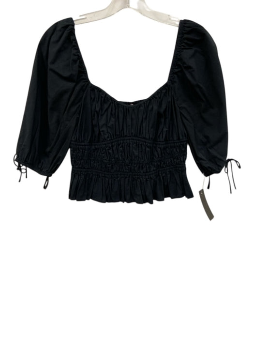 Staud Size M Black Cotton Short Puff Sleeve smocked Crop Top Black / M