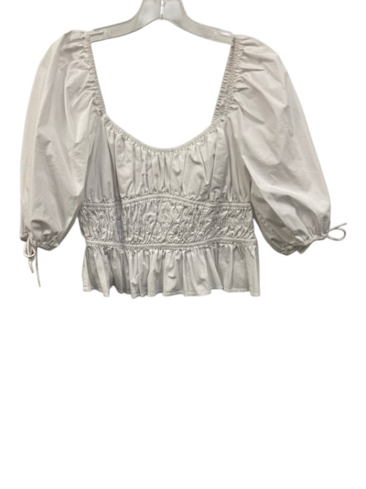 Staud Size M White Cotton Short Puff Sleeve smocked Crop Top White / M