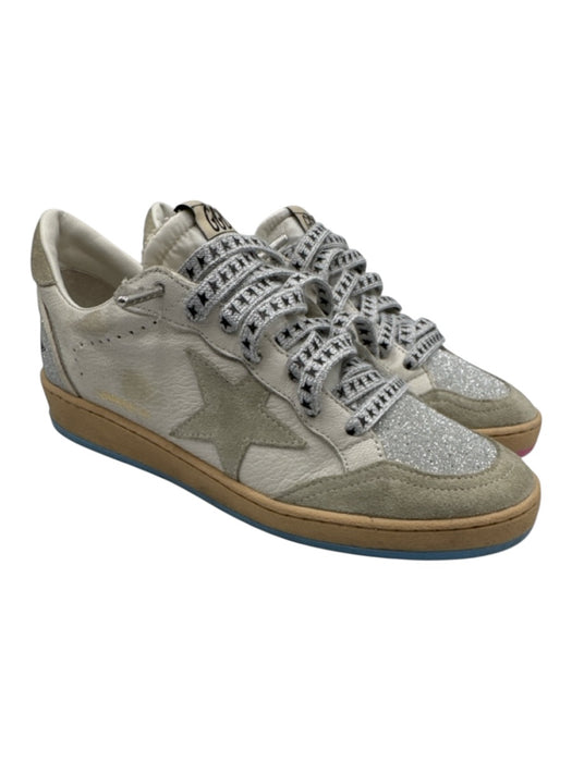 Golden Goose Shoe Size 2 White, Silver, Beige Leather Glitter Low Top Sneakers White, Silver, Beige / 2