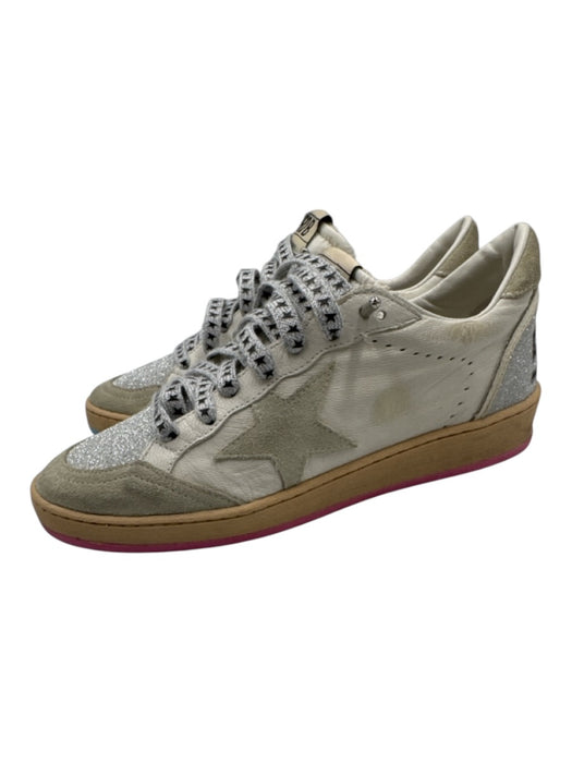 Golden Goose Shoe Size 2 White, Silver, Beige Leather Glitter Low Top Sneakers White, Silver, Beige / 2
