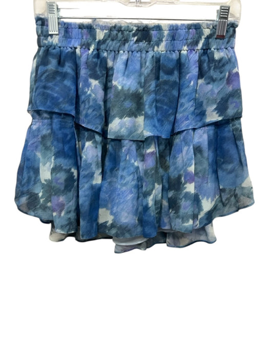 Love Shack Fancy Size Small Blue Print Silk Abstract Elastic Waist Mini Skirt Blue Print / Small