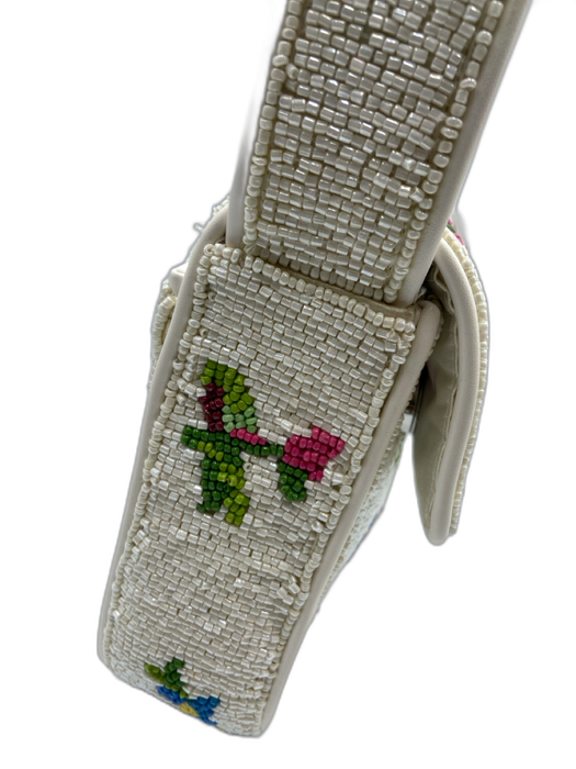 Staud White & Multi Beaded Flower Detail Snap Button Close Single Handle Bag White & Multi / S