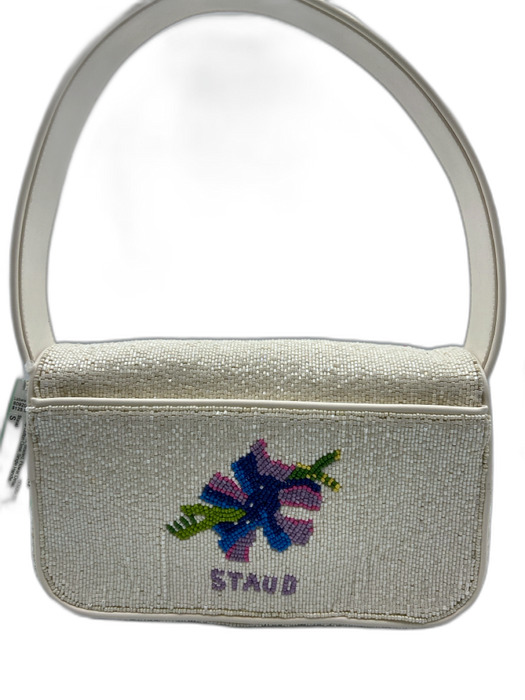 Staud White & Multi Beaded Flower Detail Snap Button Close Single Handle Bag White & Multi / S