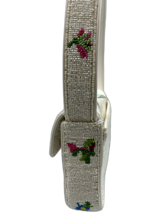 Staud White & Multi Beaded Flower Detail Snap Button Close Single Handle Bag White & Multi / S