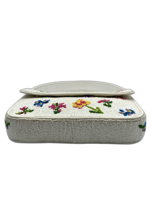 Staud White & Multi Beaded Flower Detail Snap Button Close Single Handle Bag White & Multi / S