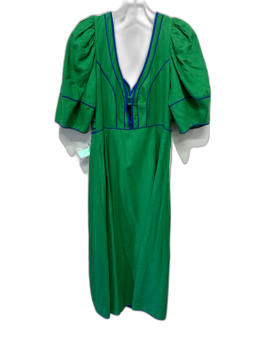 Farm Rio Size M Green & Blue Linen & Viscose Contrast Trim Cut Out Dress Green & Blue / M