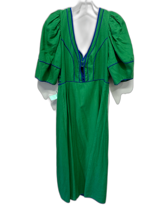 Farm Rio Size M Green & Blue Linen & Viscose Contrast Trim Cut Out Dress Green & Blue / M
