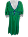 Farm Rio Size M Green & Blue Linen & Viscose Contrast Trim Cut Out Dress Green & Blue / M