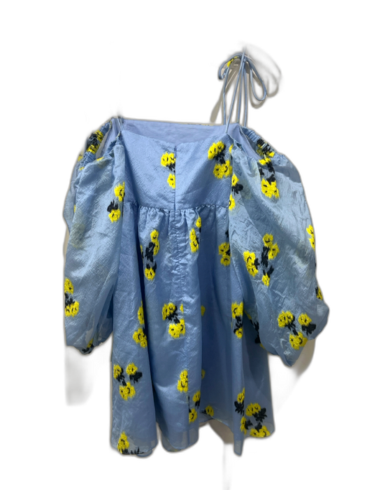 Tanya Taylor Size xs / 2 Blue, Yellow & Black Polyester Blend Tie Detail Dress Blue, Yellow & Black / xs / 2