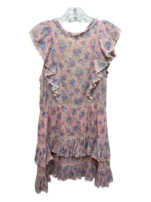 Love Shack Fancy Size Large Pink, Green, Blue Cotton Ruffle Cap Sleeve Dress Pink, Green, Blue / Large